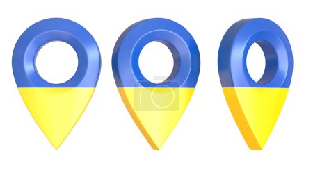 Foto de Ucrania brillante mapa pin aislado sobre un fondo blanco. Concepto de etiquetado, centro, insignia hito, punta, viaje, aguja, construcción de ruta, localizar. Ilustración 3D, representación 3D - Imagen libre de derechos