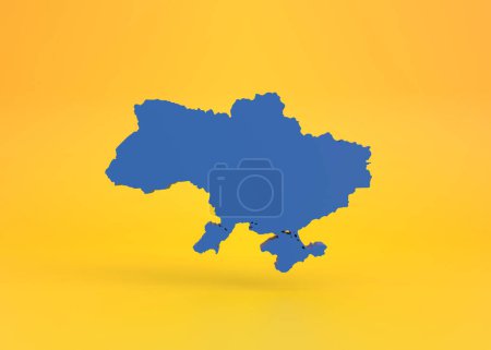 Téléchargez les photos : Carte de l'Ukraine isolée sur fond jaune avec espace de copie. Drapeau ukrainien couleurs. espace de copie. Soutenez l'Ukraine. Soutenez l'Ukraine. Arrêtez la guerre. Pas d'agression. Reproduction 3D Illustration 3D - en image libre de droit