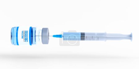Photo for Medical needle entering into a glass vial of vaccine isolated on white background. Vaccine for Coronavirus COVID-19, global pandemic flu disease. Medical concept. 3d rendering illustration - Royalty Free Image