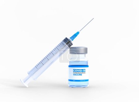 Téléchargez les photos : Seringue avec médicament injectable isolée sur fond blanc. Vaccin contre le coronavirus COVID-19, pandémie mondiale de grippe. - en image libre de droit