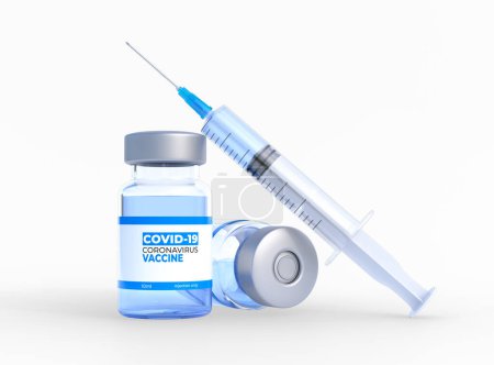 Foto de Jeringa con medicación inyectable aislada sobre fondo blanco. Vacuna contra el Coronavirus COVID-19, enfermedad pandémica global de la gripe. - Imagen libre de derechos