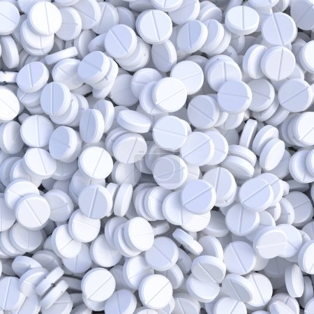 Téléchargez les photos : Une pile de pilules blanches. Concept de médecine et de pharmacie. Illustration de rendu 3d - en image libre de droit