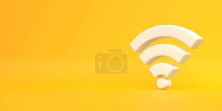 Photo for White wireless network symbol on yellow background. Wi-Fi icon design concept. Wifi sign. 3d render iilustration - Royalty Free Image