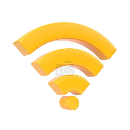 Photo for Yellow wireless network symbol isolated on white background. Wi-Fi icon design concept. Wifi sign. 3d render iilustration - Royalty Free Image