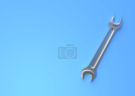 Photo for Wrench on a blue background. Top view with copy space. Minimal creative concept. 3d render illustration - Royalty Free Image