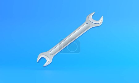 Photo for Wrench hovering on a blue background. Minimal creative concept. 3d render illustration - Royalty Free Image