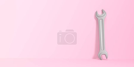 Téléchargez les photos : Clé sur fond rose. Concept créatif minimal. Illustration de rendu 3D - en image libre de droit