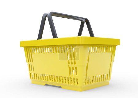 Photo for Yellow empty shopping basket isolated on white background. 3d rendering illustration - Royalty Free Image
