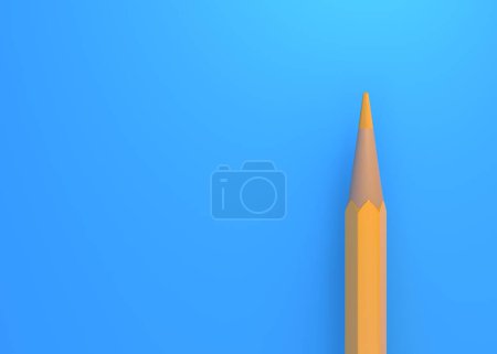Photo for Minimalist template with copy space by top view close up macro photo of yellow pencil isolated on bright blue paper. Creative concept. 3d render illustration - Royalty Free Image