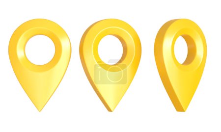 Foto de Puntero de mapa realista aislado sobre fondo blanco. Icono de marcador de mapa amarillo. Ilustración 3d render 3d - Imagen libre de derechos