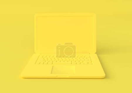 Photo for Yellow laptop isolated on a yellow background, pastels color notebook, portable pc, computer 3d illustration 3d rendering - Royalty Free Image