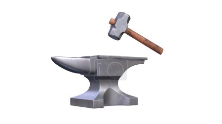 Photo for Anvil and hammer isolated on white background. 3d render illustration - Royalty Free Image