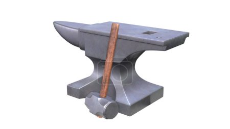 Photo for Anvil and hammer isolated on white background. 3d render illustration - Royalty Free Image