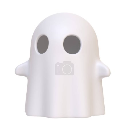 Téléchargez les photos : Simple fantôme de dessin animé halloween isolé sur fond blanc. Joyeux Halloween concept. Vacances traditionnelles d'octobre. Illustration de rendu 3D - en image libre de droit