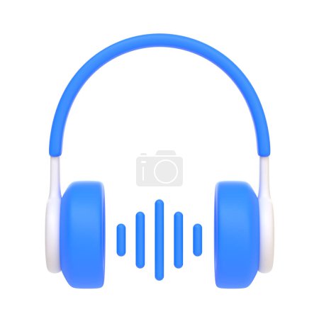 Photo for Cartoon headphones with sound wave isolated on white background. Concept of listening to music, radio, podcasts and books. Minimal creative concept. 3D render illustration - Royalty Free Image