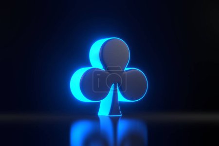 Photo for Aces cards symbols with futuristic neon blue lights on a black background. Club icon. 3D render illustration - Royalty Free Image