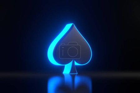 Photo for Aces cards symbols with futuristic neon blue lights on a black background. Spade icon. 3D render illustration - Royalty Free Image