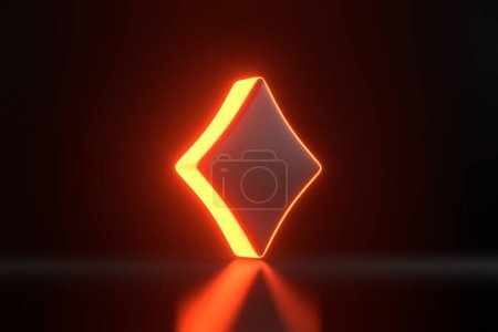 Photo for Aces cards symbols with futuristic neon red lights on a black background. Diamond icon. 3D render illustration - Royalty Free Image