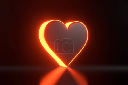 Photo for Aces cards symbols with futuristic neon red lights on a black background. Heart icon. 3D render illustration - Royalty Free Image