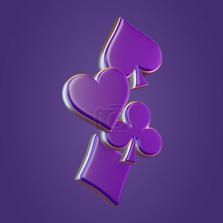Photo for Aces cards symbols on purple background. Club, diamond, heart and spade icon. 3D render illustration - Royalty Free Image