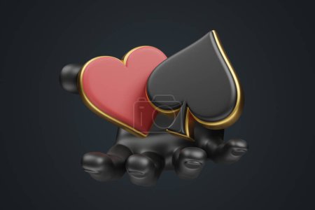 Photo for Aces cards symbols with hand on black background. Heart and spade icon. 3D render illustration - Royalty Free Image