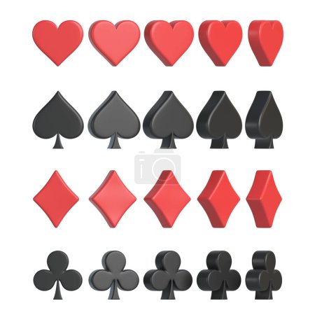 Foto de Conjunto de ases cartas símbolos aislados sobre fondo blanco. Corazón, Espada, Club, Icono de Diamante. Ilustración de representación 3D - Imagen libre de derechos