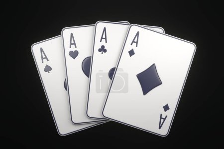 Foto de Jugando a las cartas sobre un fondo negro. Tarjetas de casino, blackjack, póquer. Ilustración de representación 3D - Imagen libre de derechos
