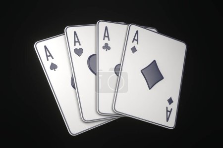 Téléchargez les photos : Jouer aux cartes sur un fond noir. Cartes de casino, blackjack, poker. Illustration de rendu 3D - en image libre de droit