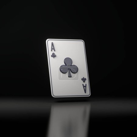 Téléchargez les photos : Jouer aux cartes sur un fond noir. As des clubs. Cartes de casino, blackjack, poker. Illustration de rendu 3D - en image libre de droit
