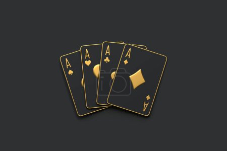 Foto de Jugando a las cartas sobre un fondo negro. Tarjetas de casino, blackjack, póquer. Vista superior. Ilustración de representación 3D - Imagen libre de derechos