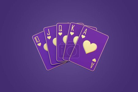 Photo for Playing cards on a purple background. Casino cards, blackjack, poker. Front view. 3D render illustration - Royalty Free Image