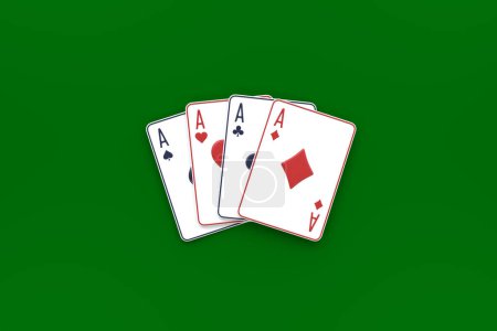 Téléchargez les photos : Jouer aux cartes sur un fond vert. Cartes de casino, blackjack, poker. Vue de dessus. Illustration de rendu 3D - en image libre de droit