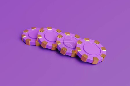 Téléchargez les photos : Les jetons de casino sur un fond violet. Poker, blackjack, concept de jeu de baccarat. Illustration de rendu 3D - en image libre de droit