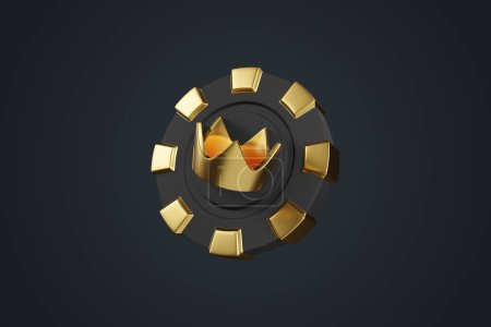 Photo for Casino chips and golden crown on a black background. Poker, blackjack, baccarat game concept. 3D render illustration - Royalty Free Image