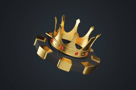 Photo for Casino chips and golden crown on a black background. Poker, blackjack, baccarat game concept. 3D render illustration - Royalty Free Image