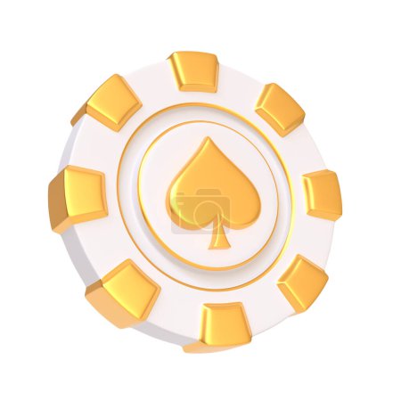 Photo for Casino chips and aces cards symbols isolated on a white background. Poker, blackjack, baccarat game concept. Spade icon. 3D render illustration - Royalty Free Image