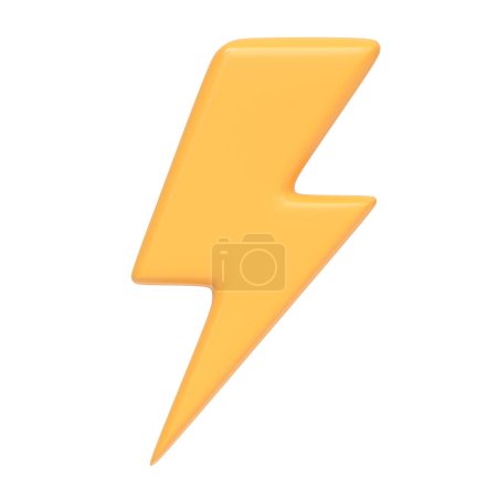 Photo for Lightning bolt icon isolated on white background. 3D icon, sign and symbol. Cartoon minimal style. Front view. 3D Render Illustration - Royalty Free Image