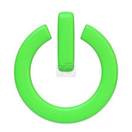 Téléchargez les photos : Power On bouton vert isolé sur fond blanc. Icône, signe et symbole 3D. Dessin animé style minimal. Vue de face. Illustration 3D Render - en image libre de droit