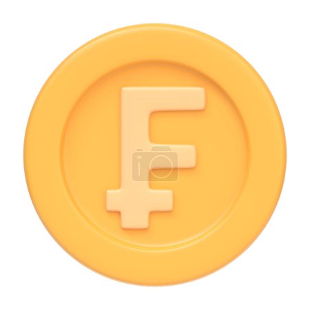 Photo for Golden coin with franc isolated on white background. 3D icon, sign and symbol. Cartoon minimal style. Front view. 3D Render Illustration - Royalty Free Image