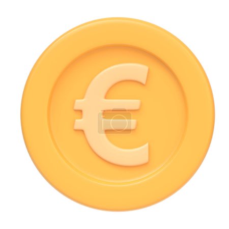 Foto de Moneda dorada con signo de euro aislado sobre fondo blanco. Icono 3D, signo y símbolo. Estilo minimalista de dibujos animados. Vista frontal. Ilustración de renderizado 3D - Imagen libre de derechos