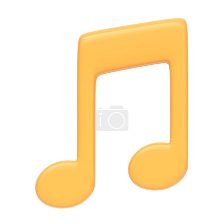 Photo for Music yellow note isolated on white background. 3D icon, sign and symbol. Cartoon minimal style. Front view. 3D Render Illustration - Royalty Free Image