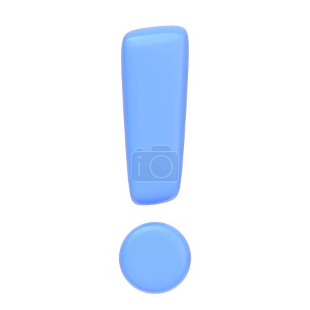 Photo for Blue exclamation mark isolated on white background. 3D icon, sign and symbol. Cartoon minimal style. Front view. 3D Render Illustration - Royalty Free Image