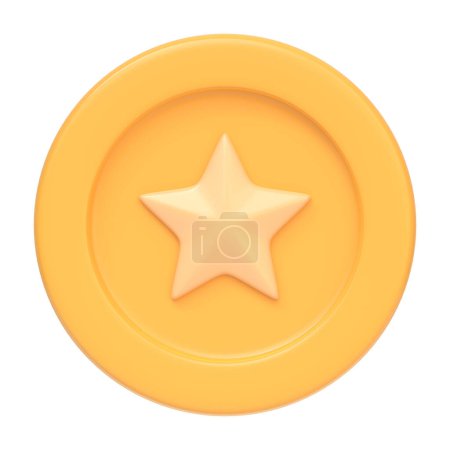 Foto de Moneda de oro con estrella aislada sobre fondo blanco. Icono 3D, signo y símbolo. Estilo minimalista de dibujos animados. Vista frontal. Ilustración de renderizado 3D - Imagen libre de derechos