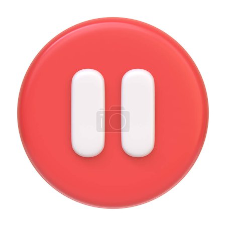 Foto de Botón rojo de pausa redonda aislado sobre fondo blanco. Icono 3D, signo y símbolo. Estilo minimalista de dibujos animados. Vista frontal. Ilustración de renderizado 3D - Imagen libre de derechos