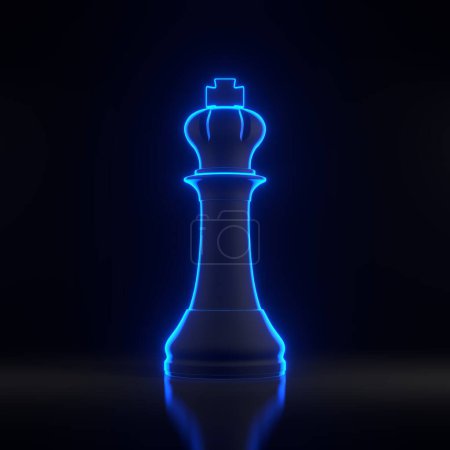 Foto de Pieza de ajedrez King con brillantes luces de neón azul futurista sobre fondo negro. Figura de juego de ajedrez. Piezas de Ajedrez. Juegos de mesa. Juegos de estrategia. Ilustración de representación 3D - Imagen libre de derechos