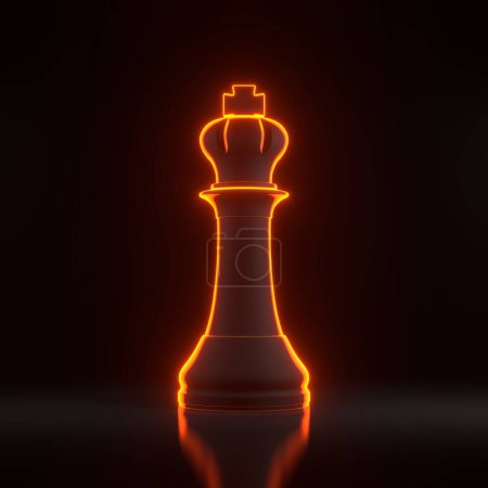 Foto de Pieza de ajedrez King con brillantes luces de neón naranjas futuristas sobre fondo negro. Figura de juego de ajedrez. Piezas de Ajedrez. Juegos de mesa. Juegos de estrategia. Ilustración de representación 3D - Imagen libre de derechos