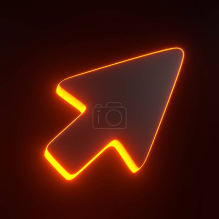Photo for Computer mouse click pointer with bright glowing futuristic orange neon lights on black background. 3D render illustration - Royalty Free Image