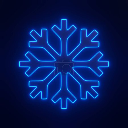 Foto de Icono de copo de nieve helado con brillantes luces de neón azul futurista brillante sobre fondo negro. Icono 3D, signo y símbolo. Vista frontal. Ilustración de representación 3D - Imagen libre de derechos