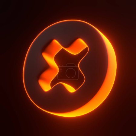 Foto de Símbolo de error con brillantes luces de neón naranjas futuristas sobre fondo negro. Icono 3D, signo y símbolo. Estilo minimalista de dibujos animados. Ilustración de representación 3D - Imagen libre de derechos