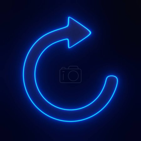 Téléchargez les photos : Icône flèche, symbole de mise à jour avec des lumières au néon bleu futuriste brillant sur fond noir. Icône, signe et symbole 3D. Vue de face. Illustration de rendu 3D - en image libre de droit